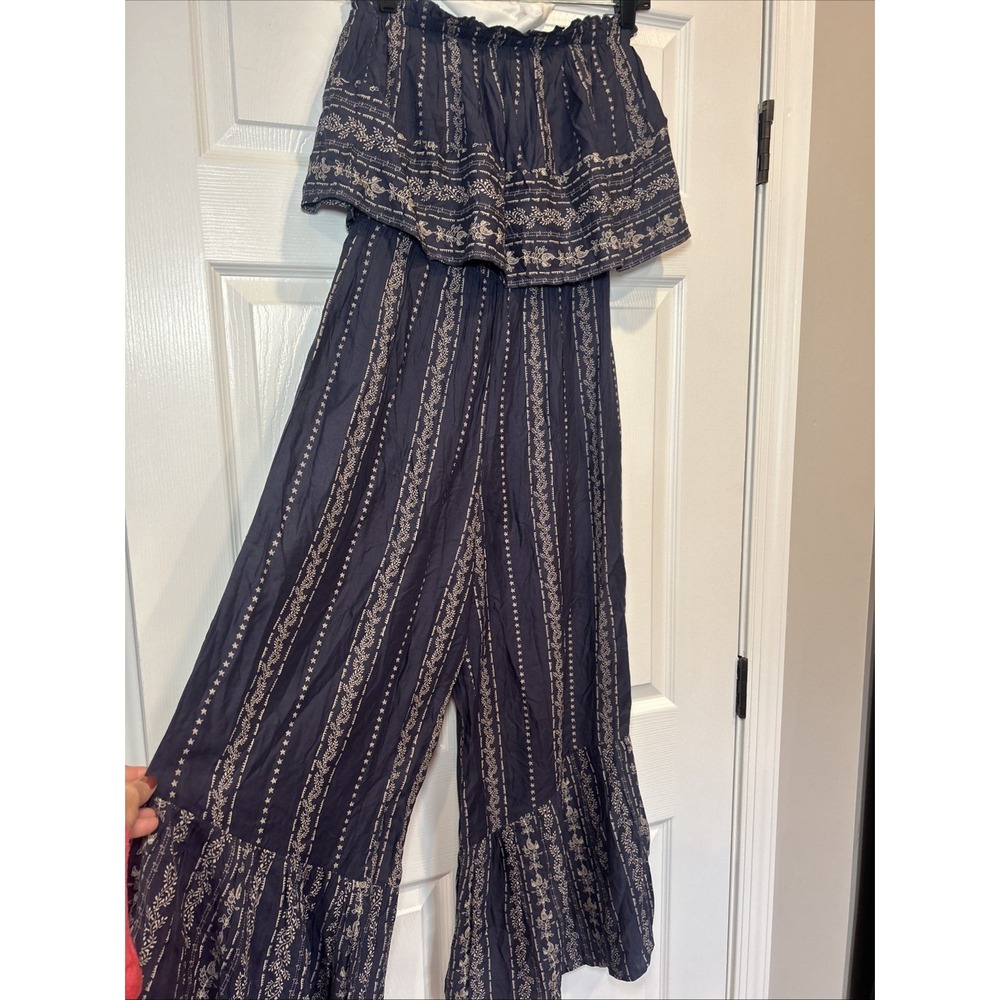 Japna Dark Blue and Cream Striped Jumpsuit